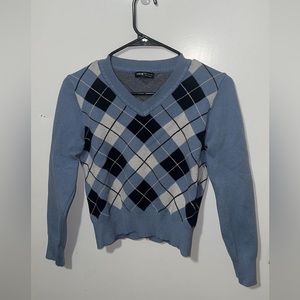 Shein Blue and Black Argyle Sweater Size Medium